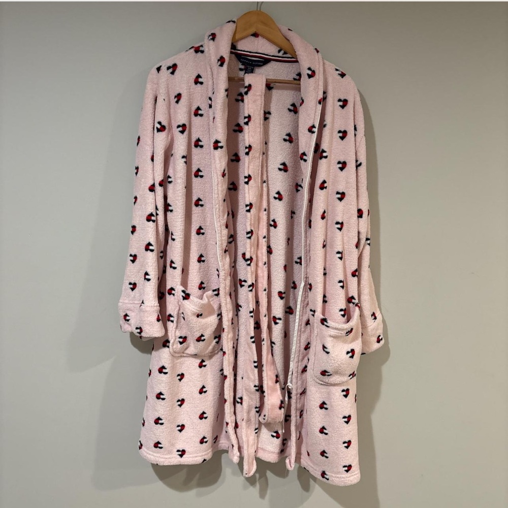 Tommy Hilfiger Pink Heart Plush Fleece Robe | Size Large